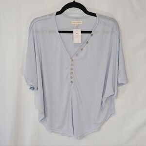 NWT Simply Southern Knit Oversized Henley Tee, Baby Blue, Women's size Large